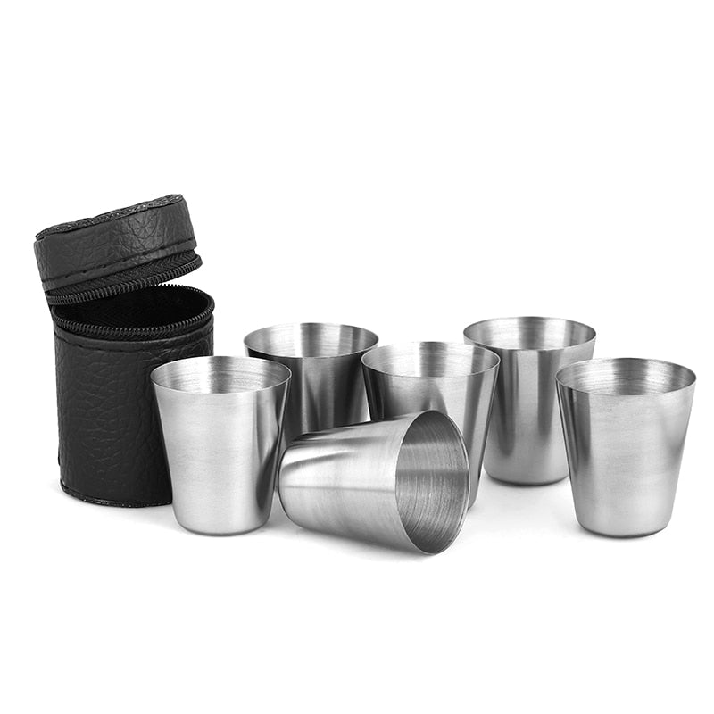 1/6Pcs 30ml Outdoor Practical Travel Stainless Steel Cups Mini Set Glasses For Whisky Wine With Case Portable Drinkware