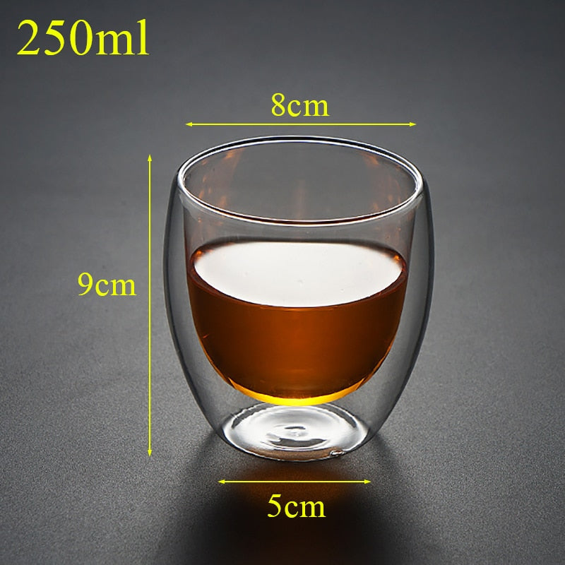 2pcs Double Bottom Wall Glass Coffee Cup Whiskey Tea Thermal Heat Resistant Cocktail Vodka Shot Wine Mug Drinkware Tumbler Set