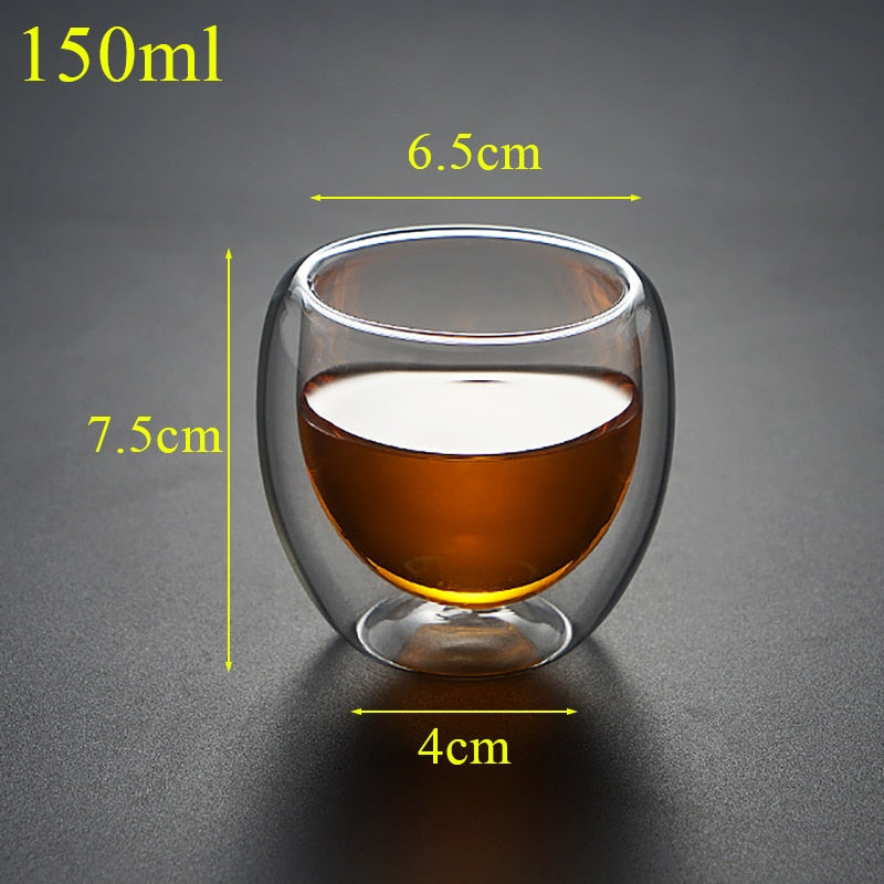 2pcs Double Bottom Wall Glass Coffee Cup Whiskey Tea Thermal Heat Resistant Cocktail Vodka Shot Wine Mug Drinkware Tumbler Set