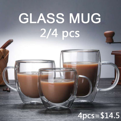 2pcs Double Bottom Wall Glass Coffee Cup Whiskey Tea Thermal Heat Resistant Cocktail Vodka Shot Wine Mug Drinkware Tumbler Set